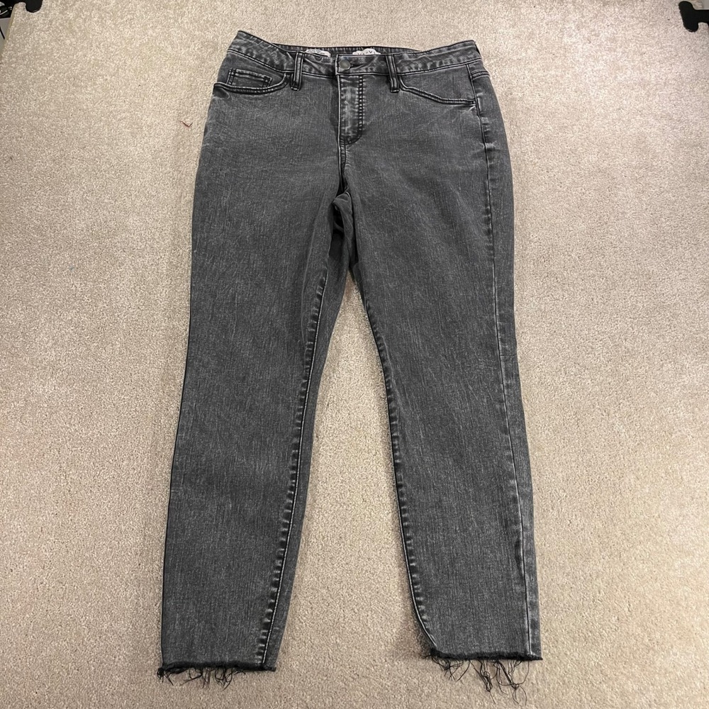 Ava & Viv Mid Rise Skinny Jeans Womens 16 Black Raw Hem Frayed Stretch